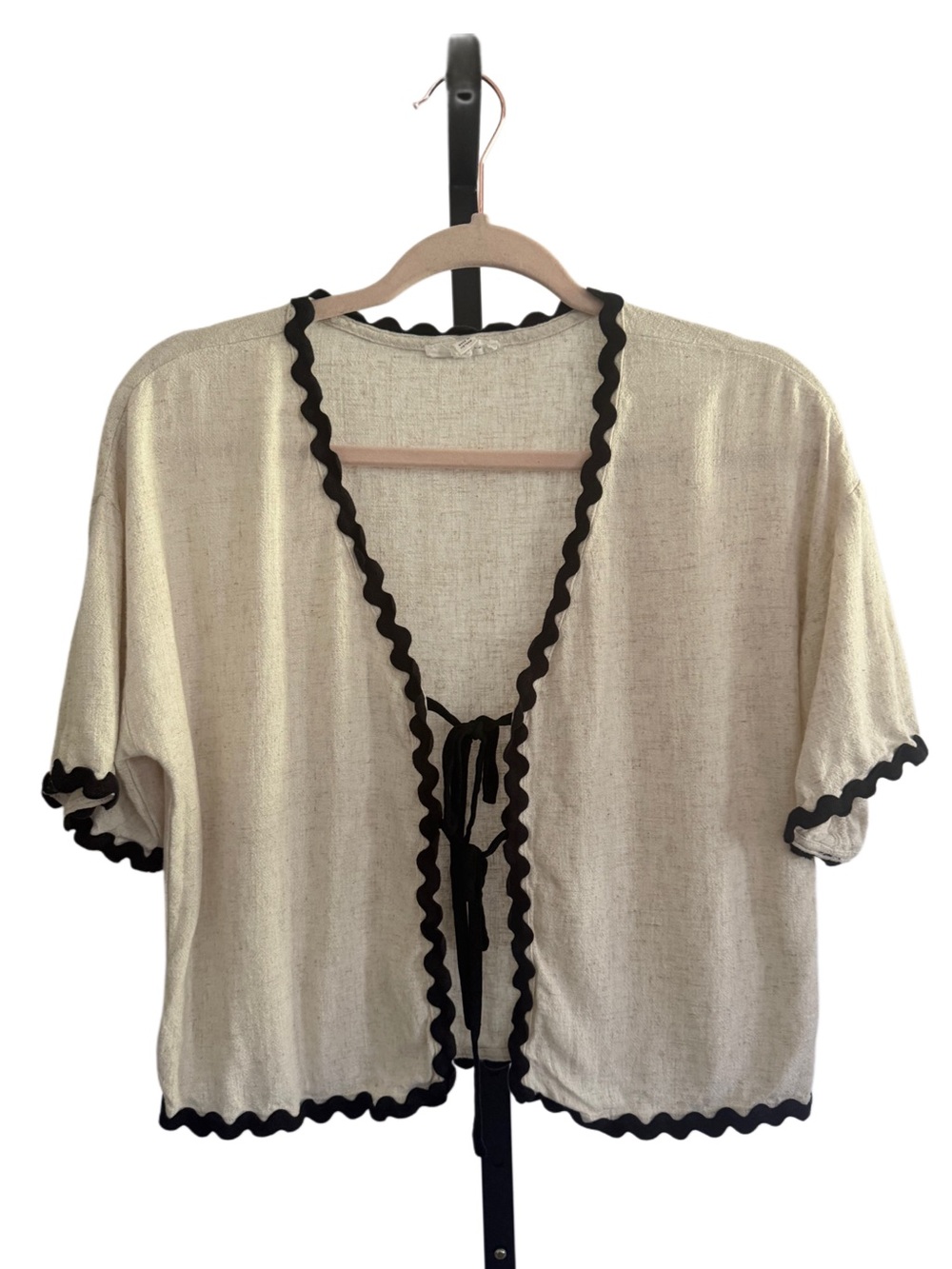 Blue Pepper Womens Tie Front Top Coquette Cottagecore Boho Size M Coastal Linen
